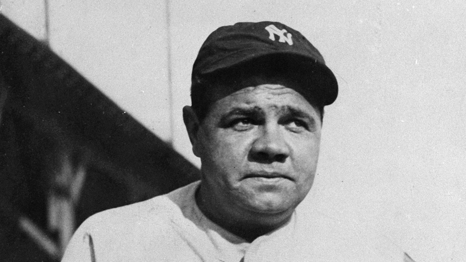 Black and white photo of Yankees legend Babe Ruth