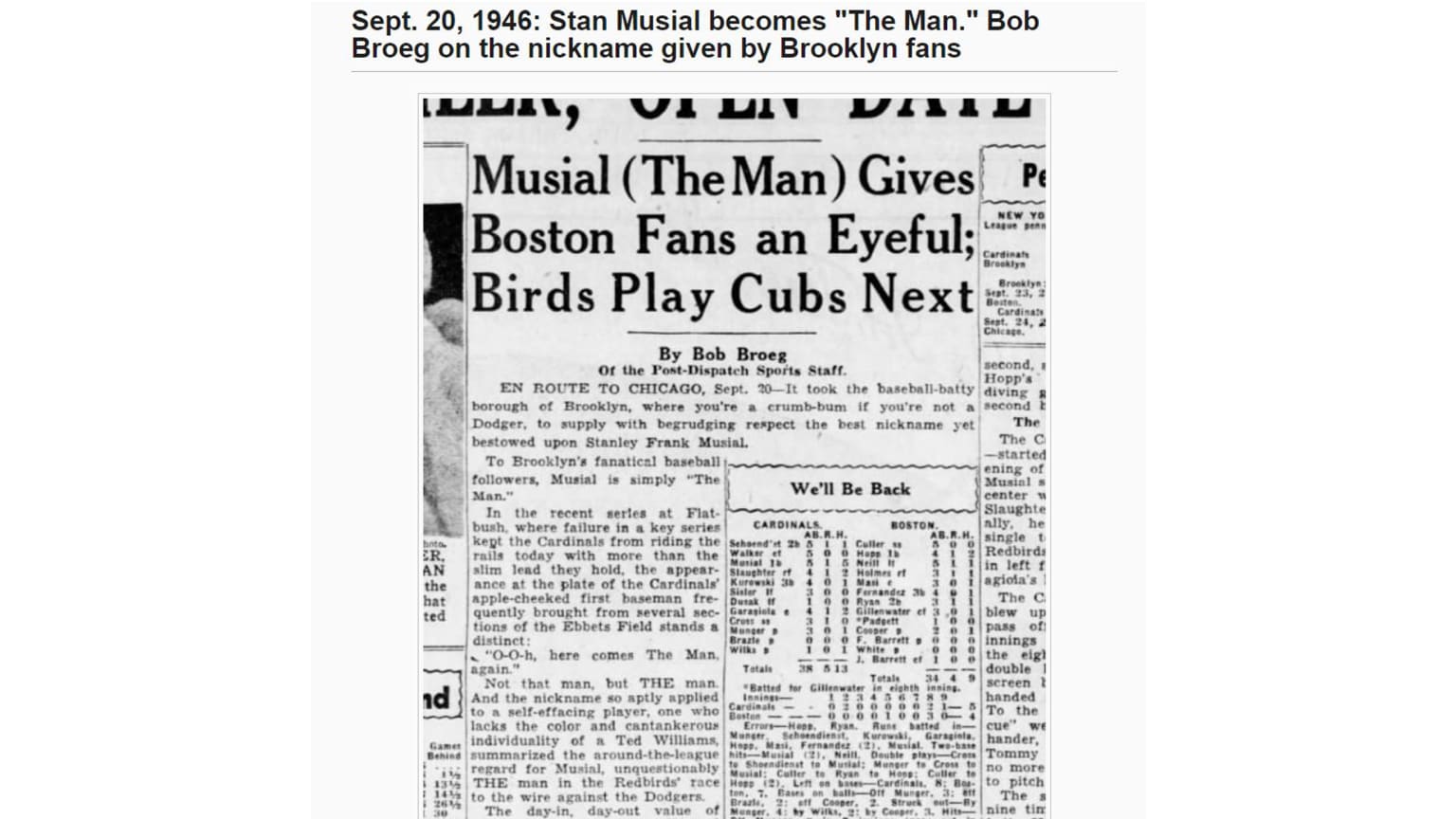 Stan Musial The Man nickname origin Stan Musial The Man nickname origin