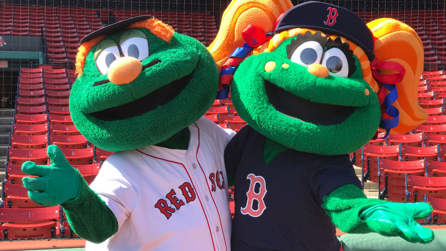 Red Sox mascot Wally visits with the World Series Trophy 