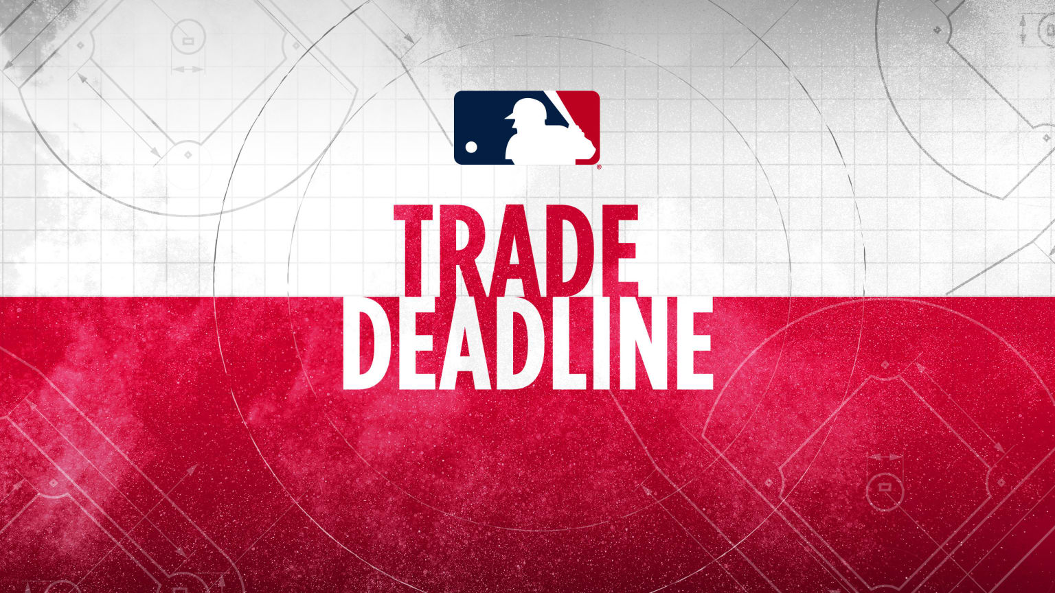 The MLB logo over the words ''Trade Deadline'' on a red-and-white background