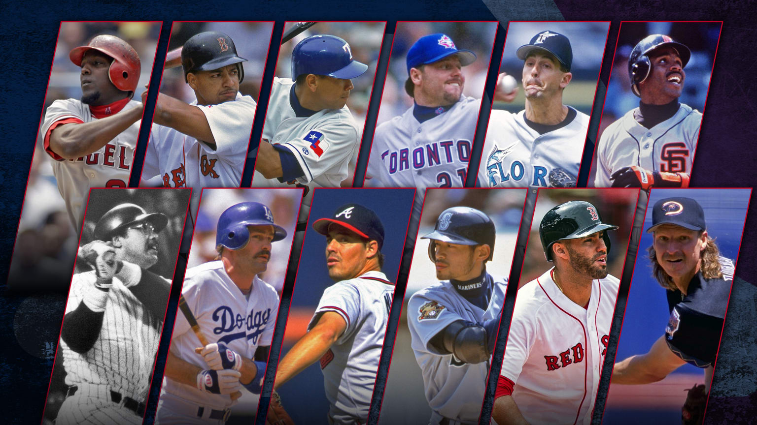 Pictures of various current and past MLB players in rows