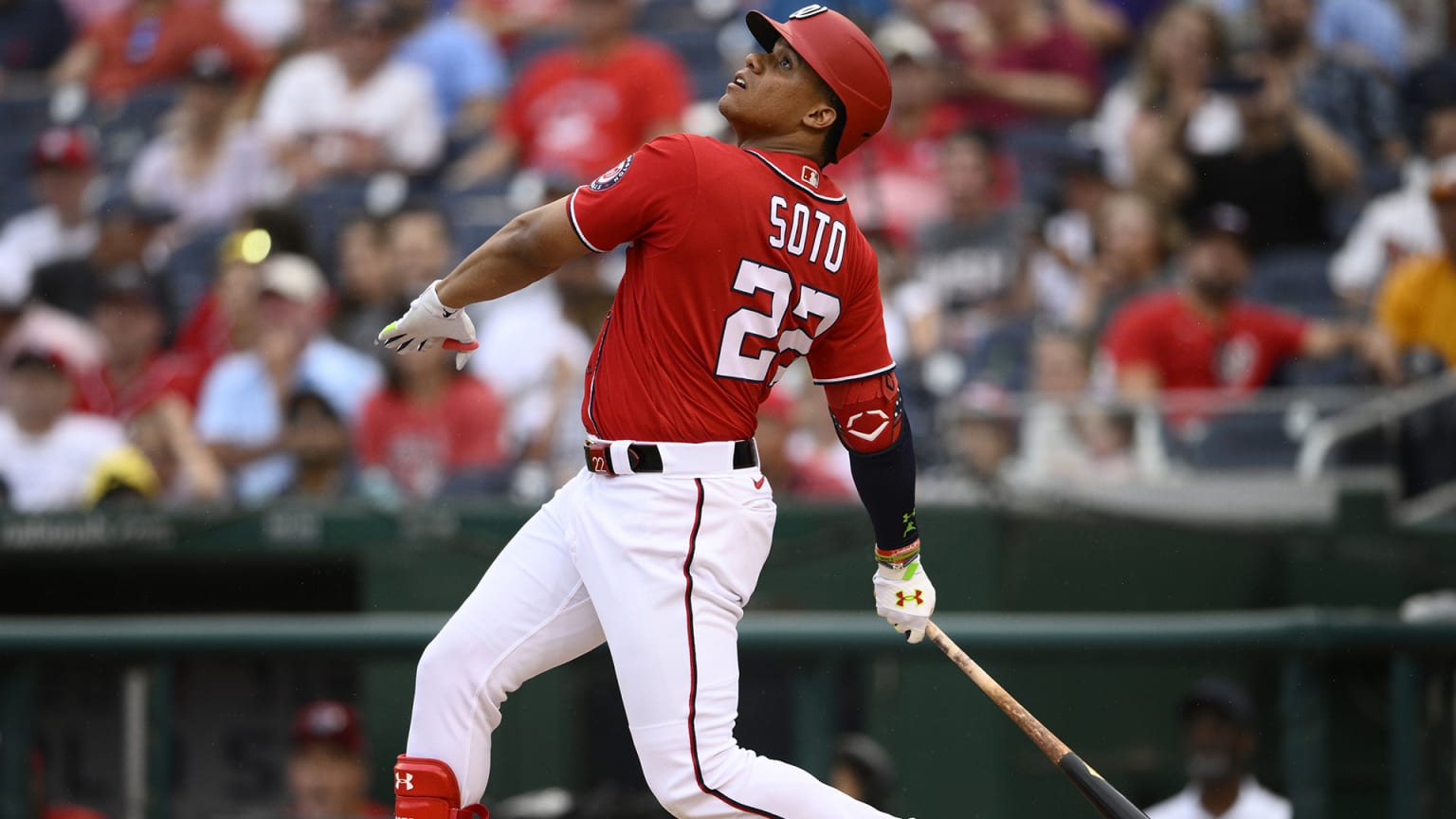 Juan Soto follows through on a swing