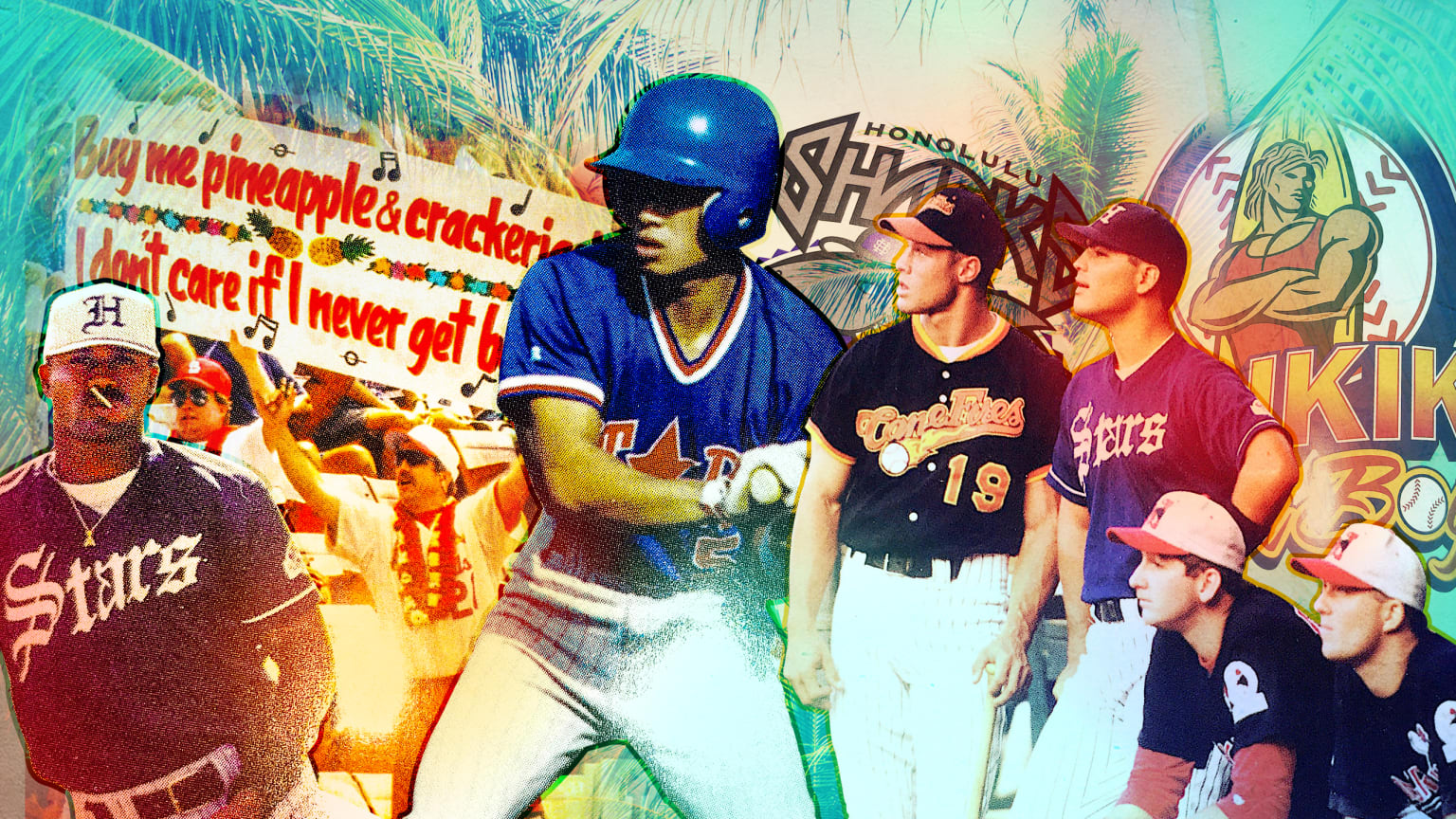 A montage of baseball images from Hawaii