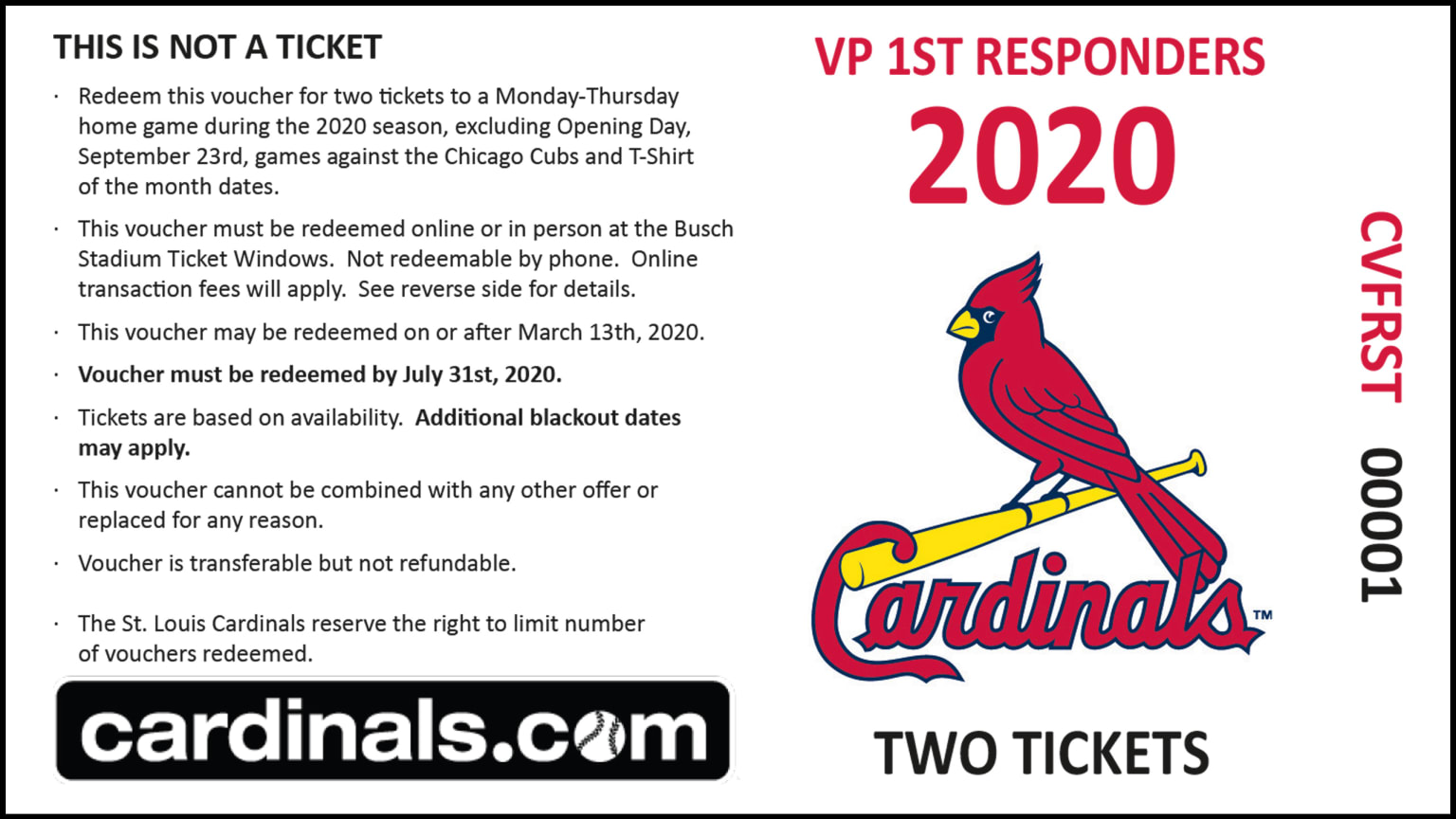 Cardinals Ticket Vouchers St. Louis Cardinals