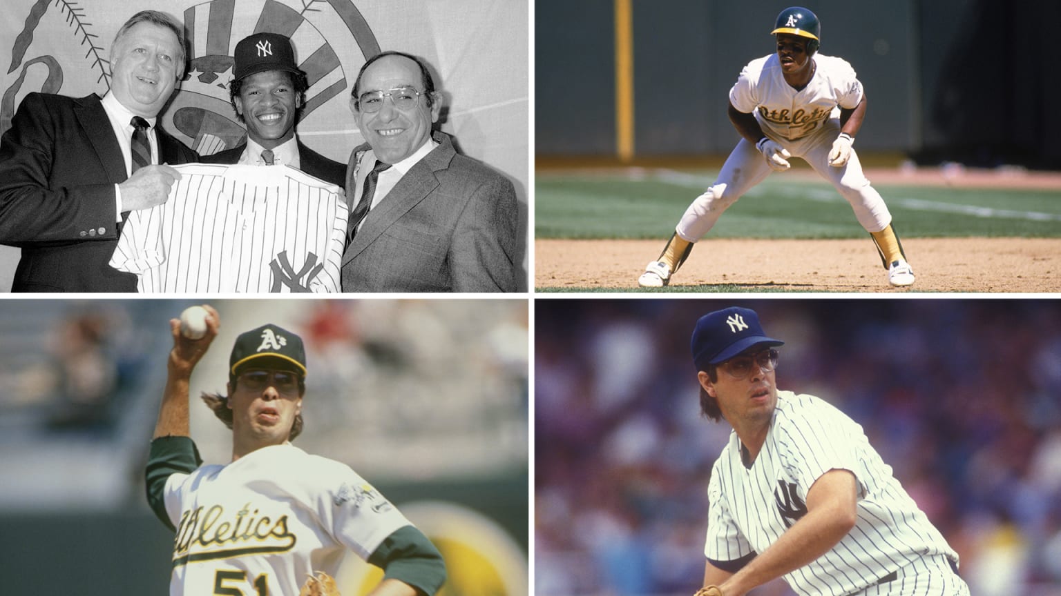 4 images of Rickey Henderson and Eric Plunk