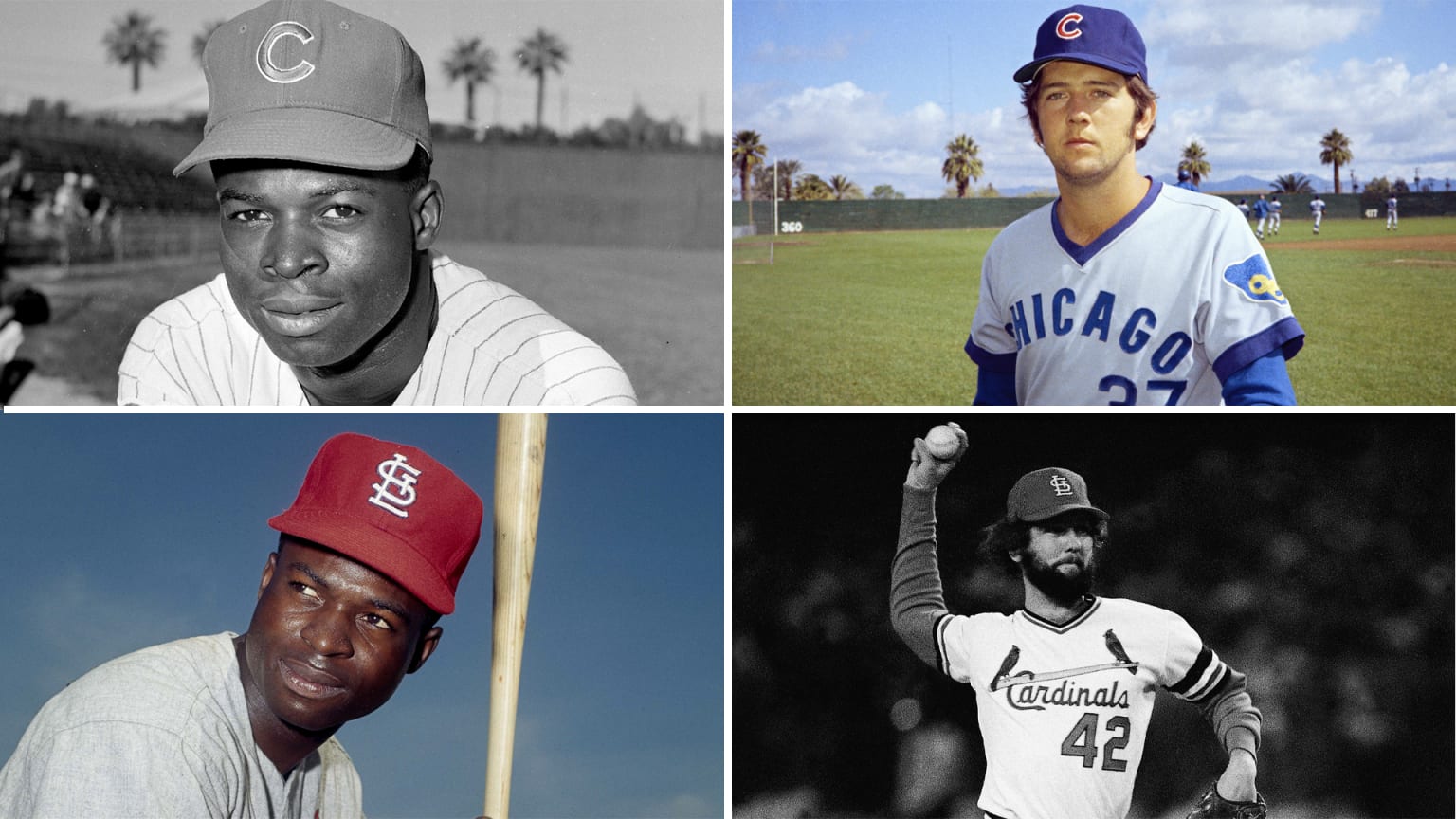 Images of four players, two from the Cubs and two from the Cardinals