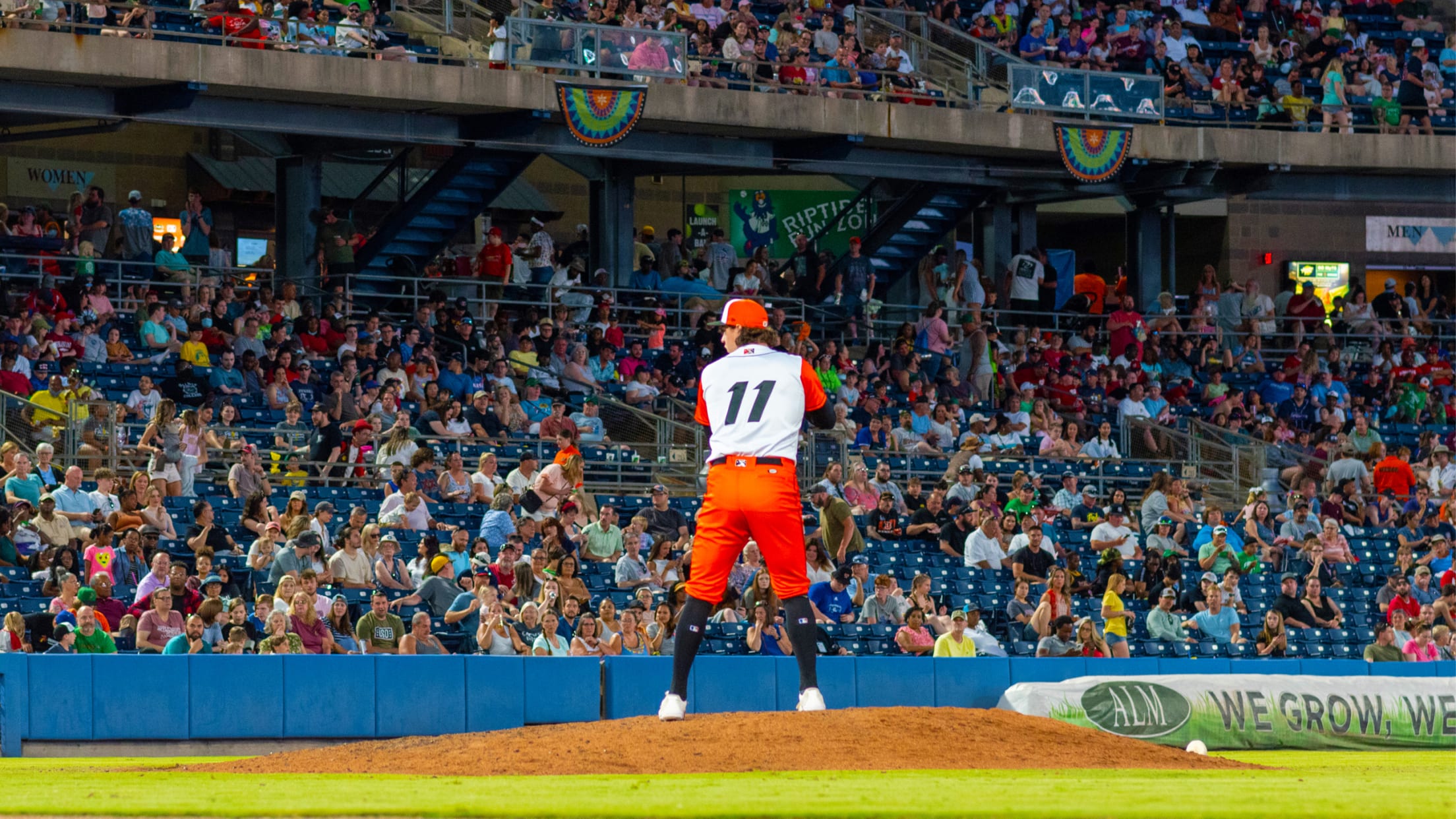 Norfolk Tides mascot Rip Tide during an International League baseball game  against the Jacksonville Jumbo Shrimp on September 28, 2022 at Harbor Park  in Norfolk, Virginia. (Mike Janes/Four Seam Images via AP