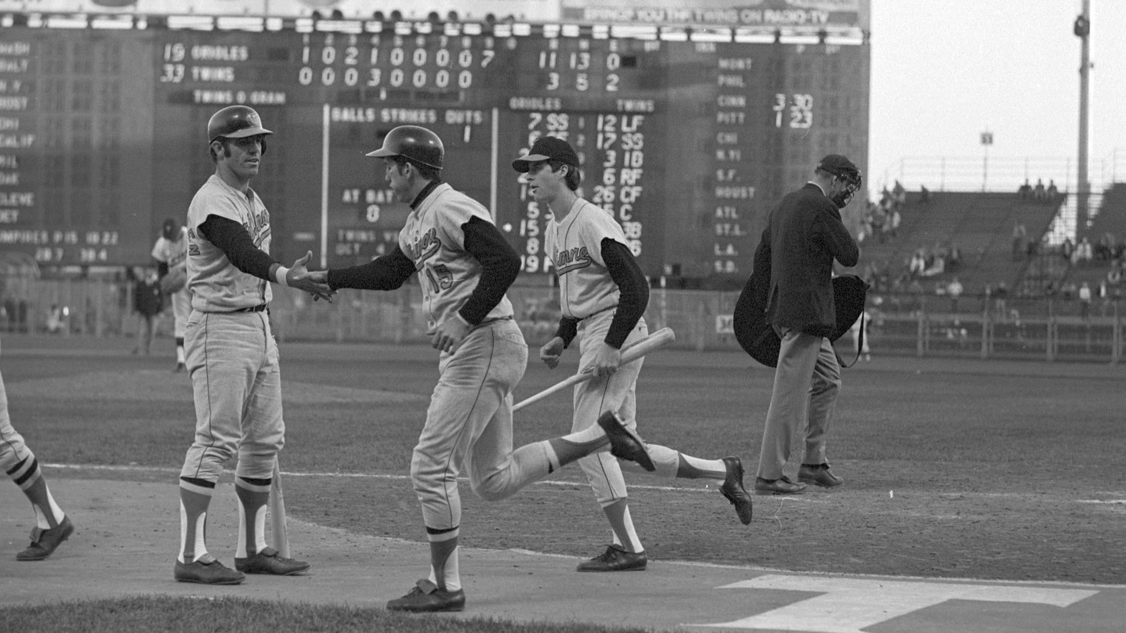 Baseball In Pics - The 1970 Orioles infield 3B Brooks Robinson , SS Mark  Belanger , 2B Davey Johnson and 1B Boog Powell . Photo by Focus On  SportGetty Images