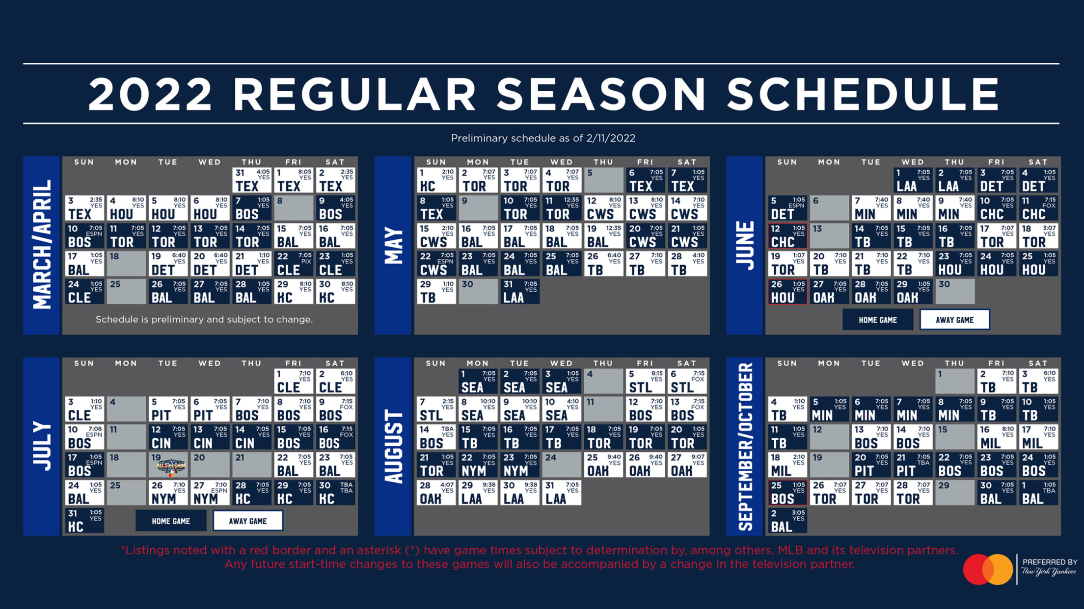 Mlb Calendar 2022 Yankees Printable Schedule | New York Yankees