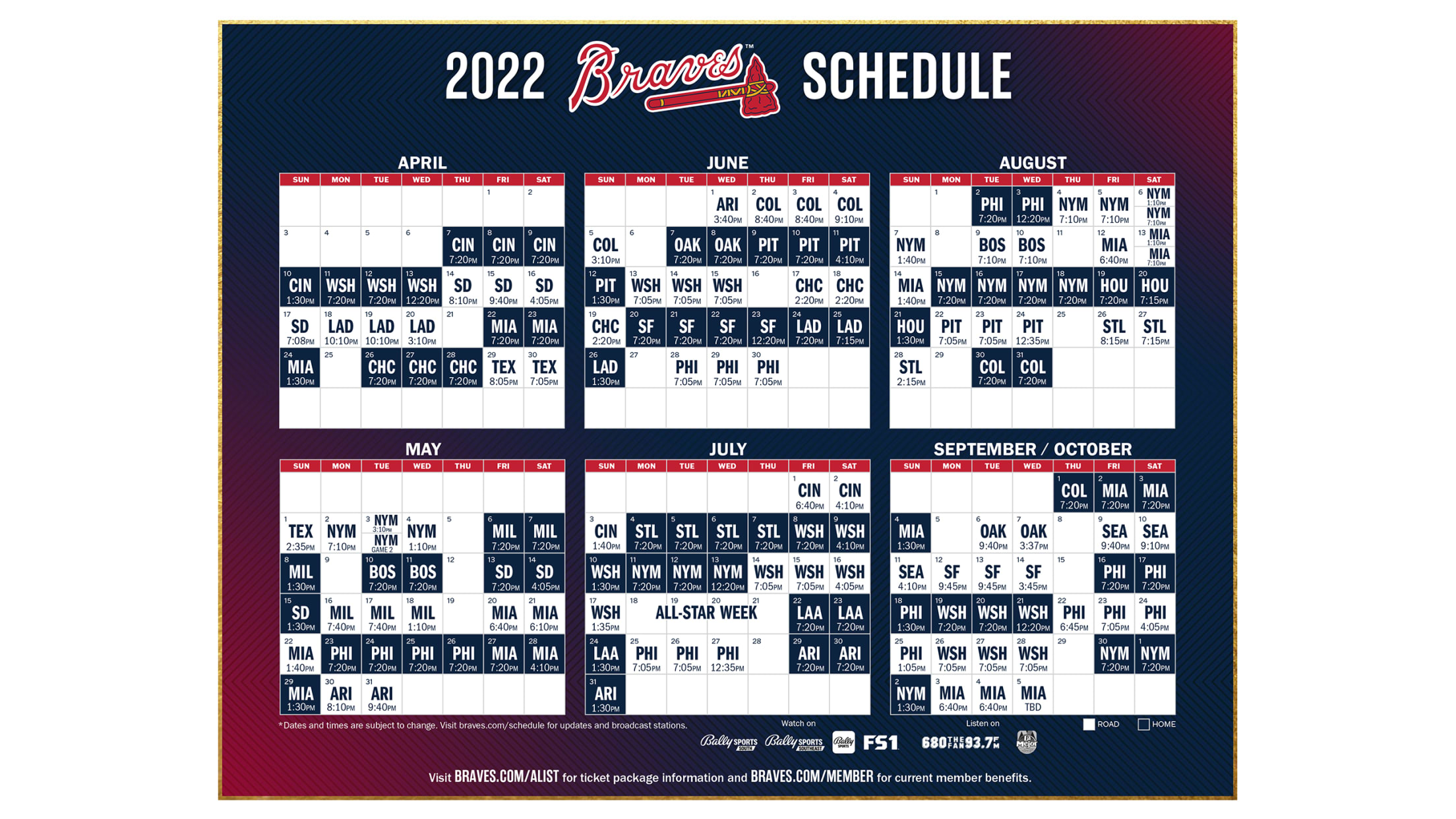 Printable Schedule | Atlanta Braves