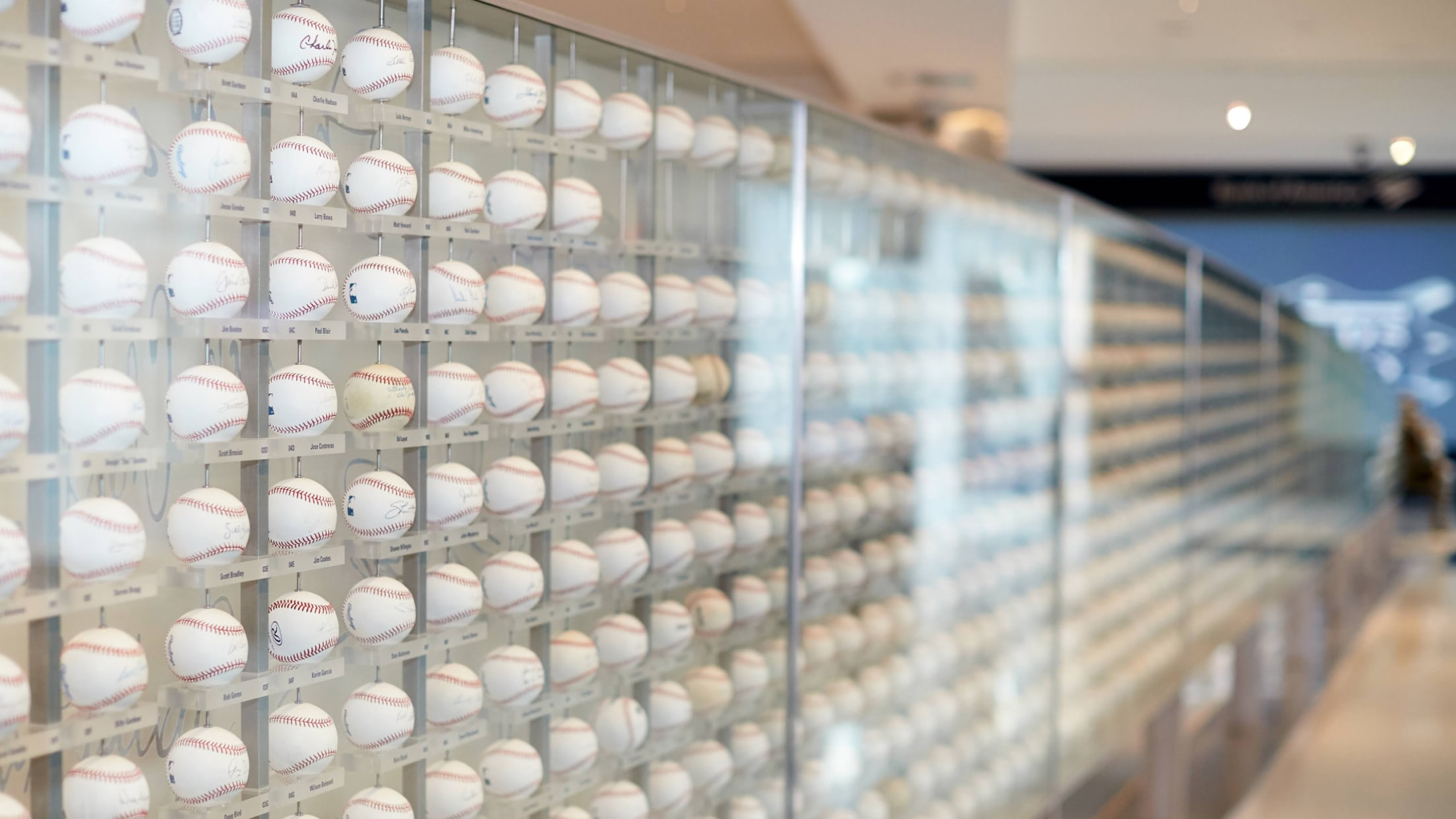 Autographed baseballs on display in the Yankees Museum at …