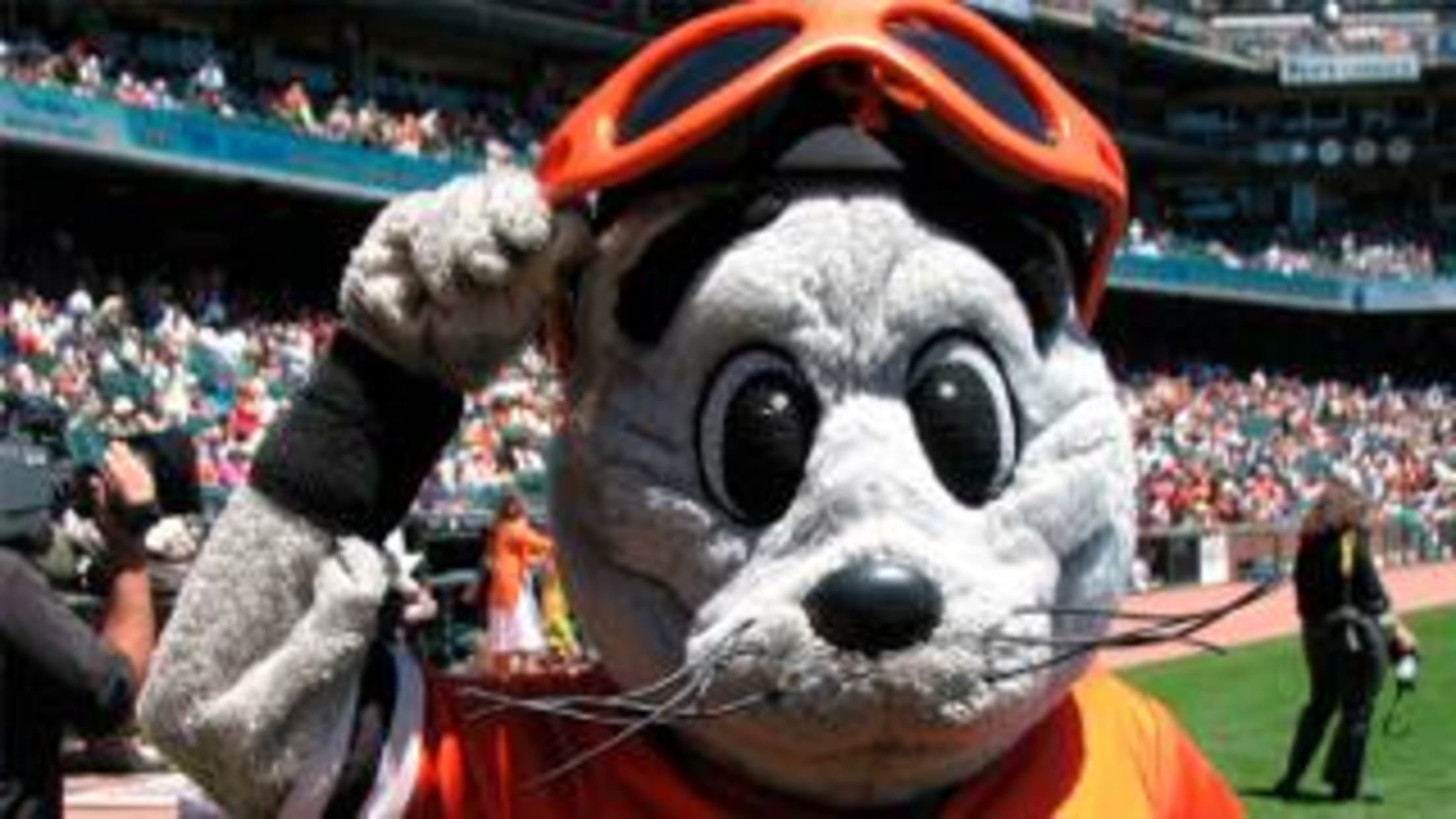 San Francisco Giants Mascot Lou Seal during an MLB game between