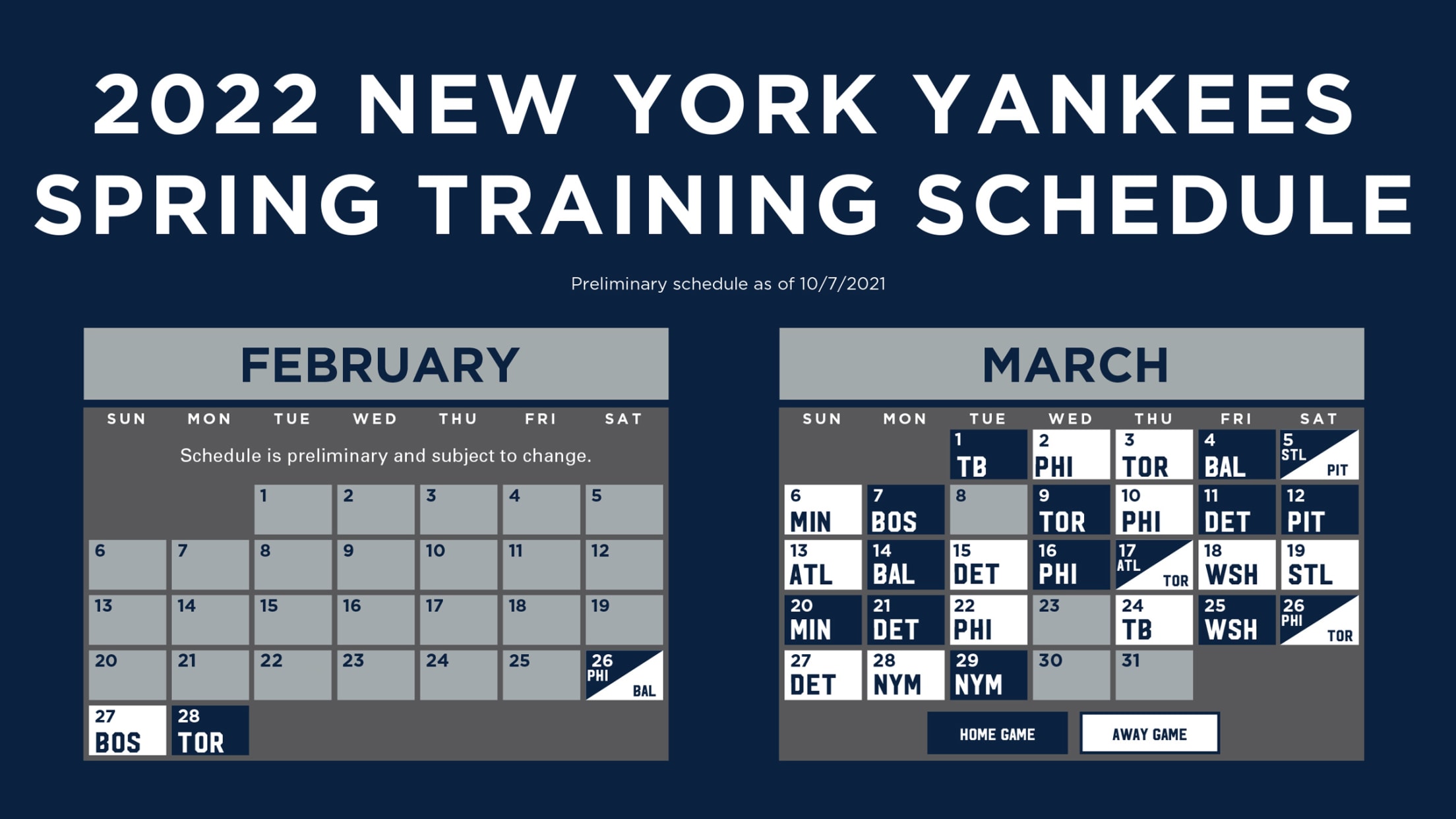 Indians Spring Training Schedule 2022 Yankees Printable Schedule | New York Yankees