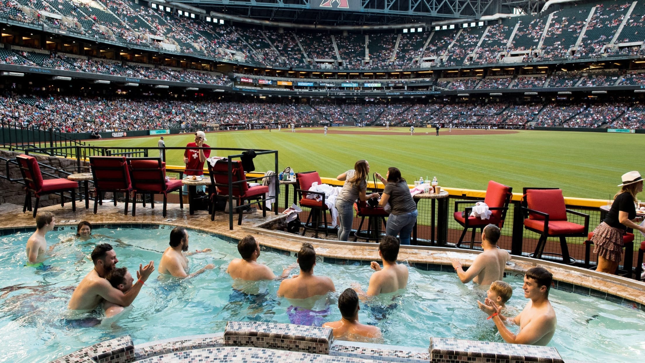 Swimming in the pool at Marlins Park 