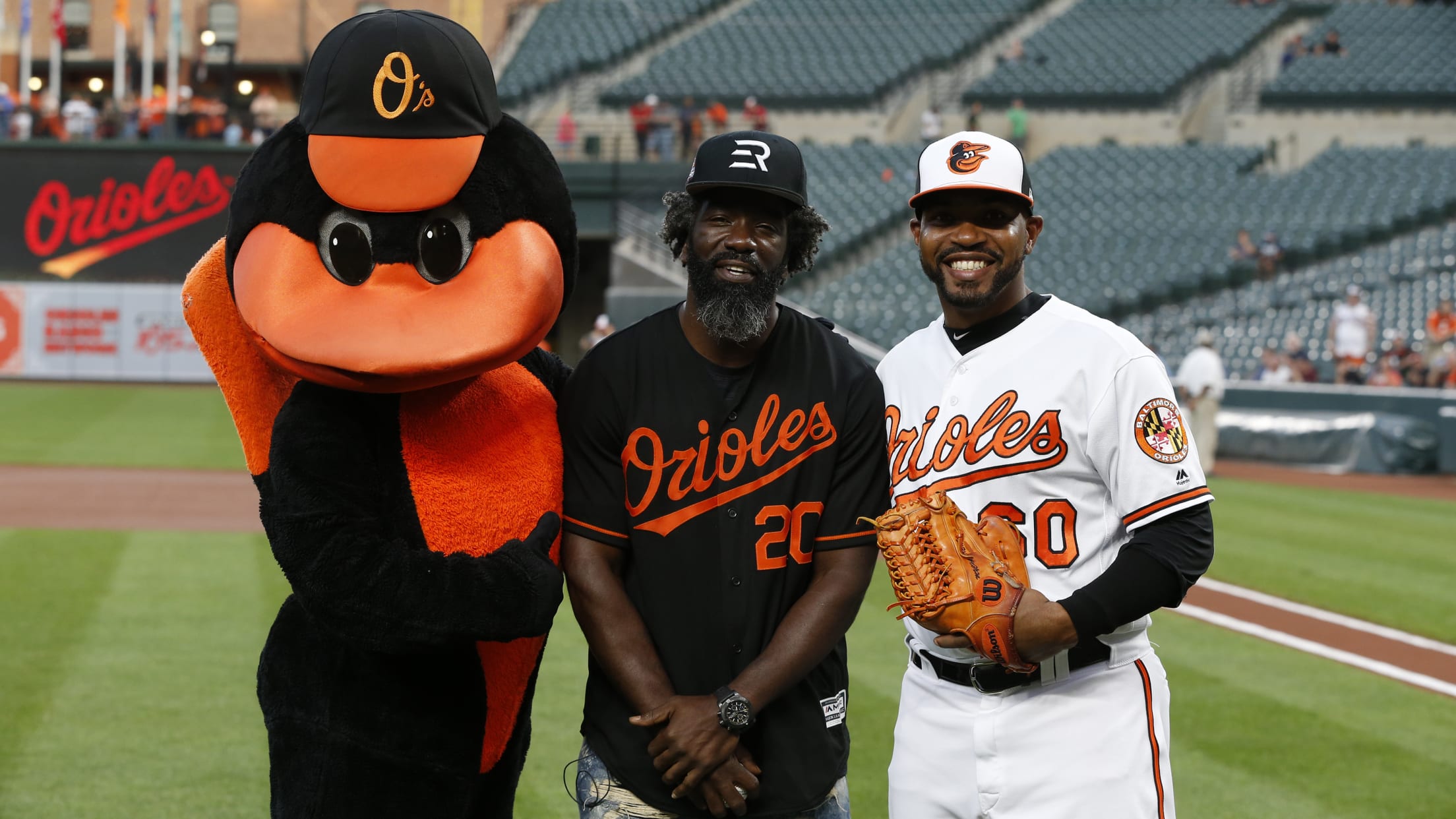 The Baltimore Orioles mascot performs during an interleague