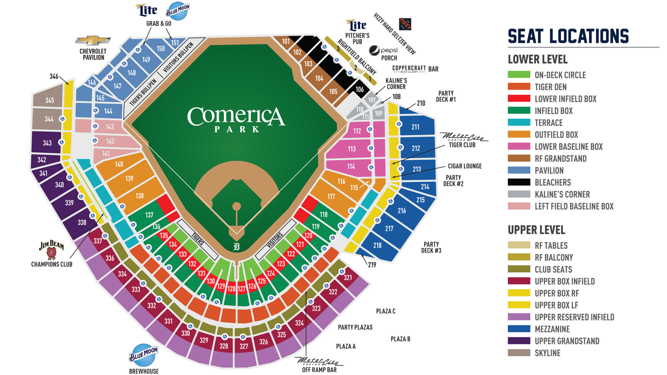 Comerica Park Seating Map Detroit Tigers