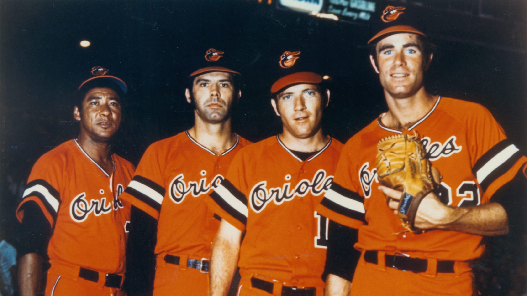 50 years ago 1971 The Baltimore Orioles had 4, 20 game winners. From left  to right Mike Cuellar 20 Pat Dobson 20 Dave McNally 21 Jim Palmer 20. This  year they don't even have 40 wins total. : r/baseballcards