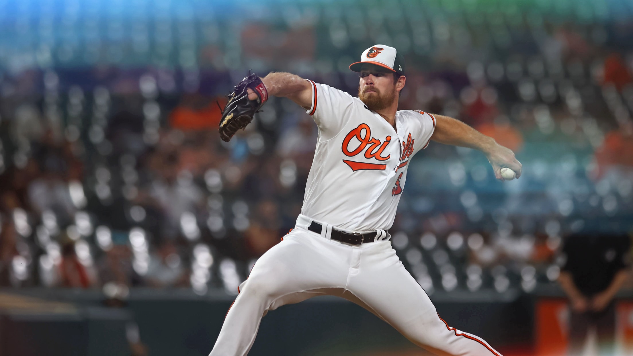 Baltimore Orioles starting pitcher Bruce Zimmermann grabs a rosin