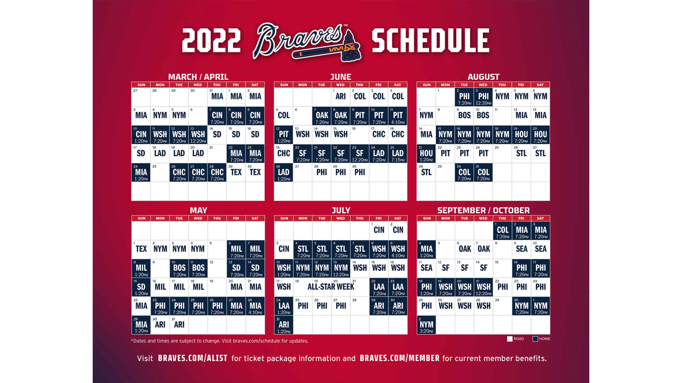 Mlb Regular Season Schedule 2022 Printable Schedule | Atlanta Braves