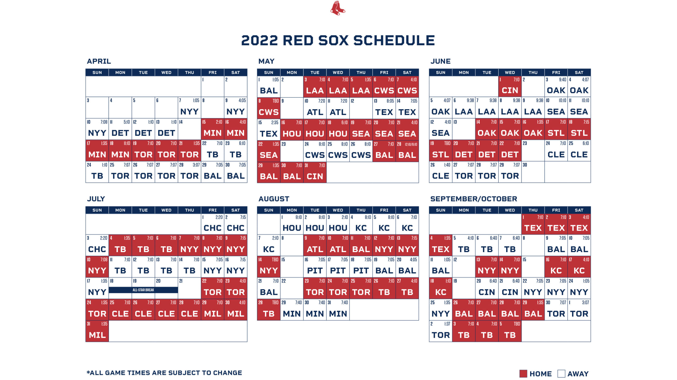 Printable Schedule Boston Red Sox