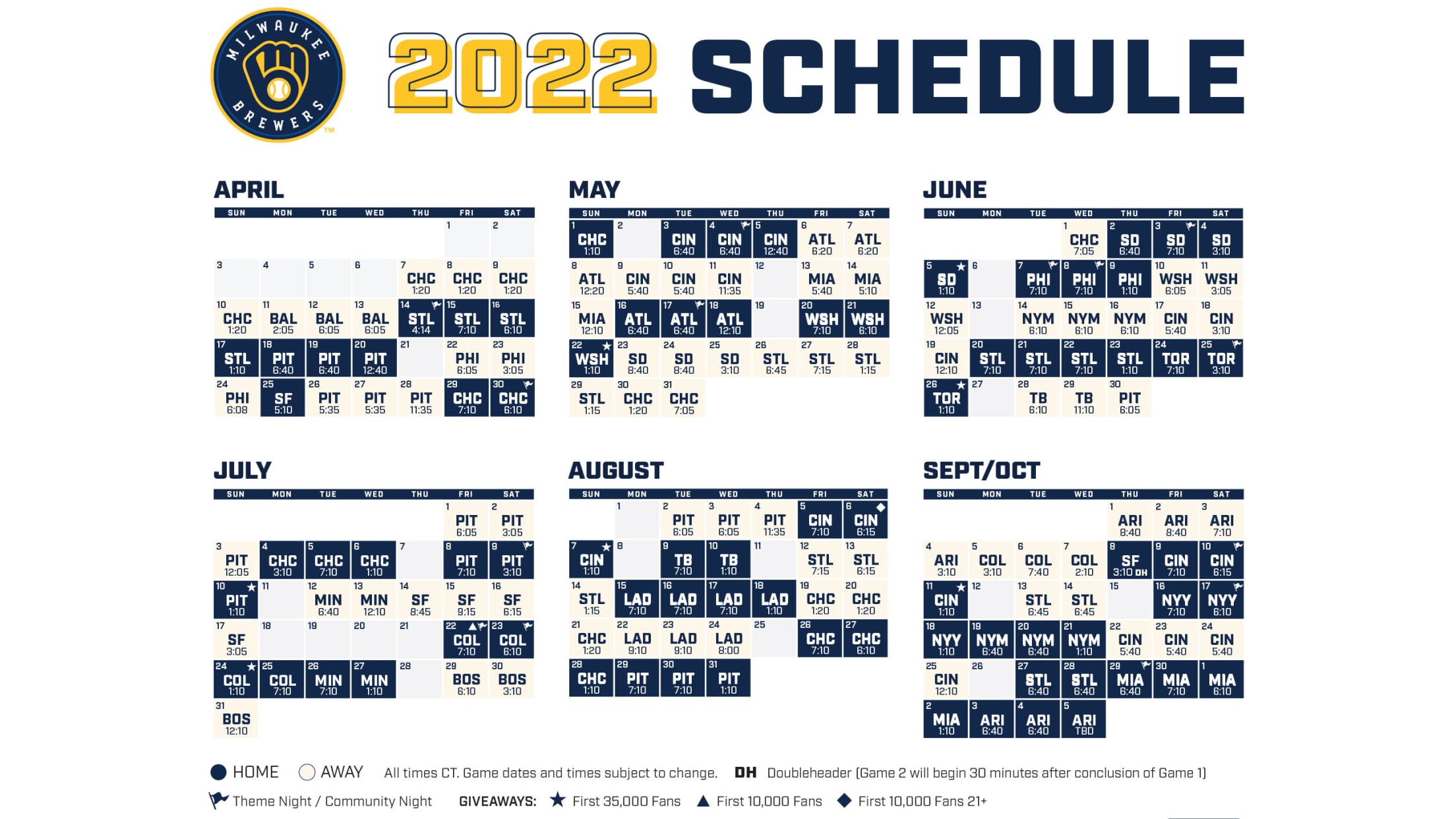 Printable Brewers Schedule 2022 - Customize and Print