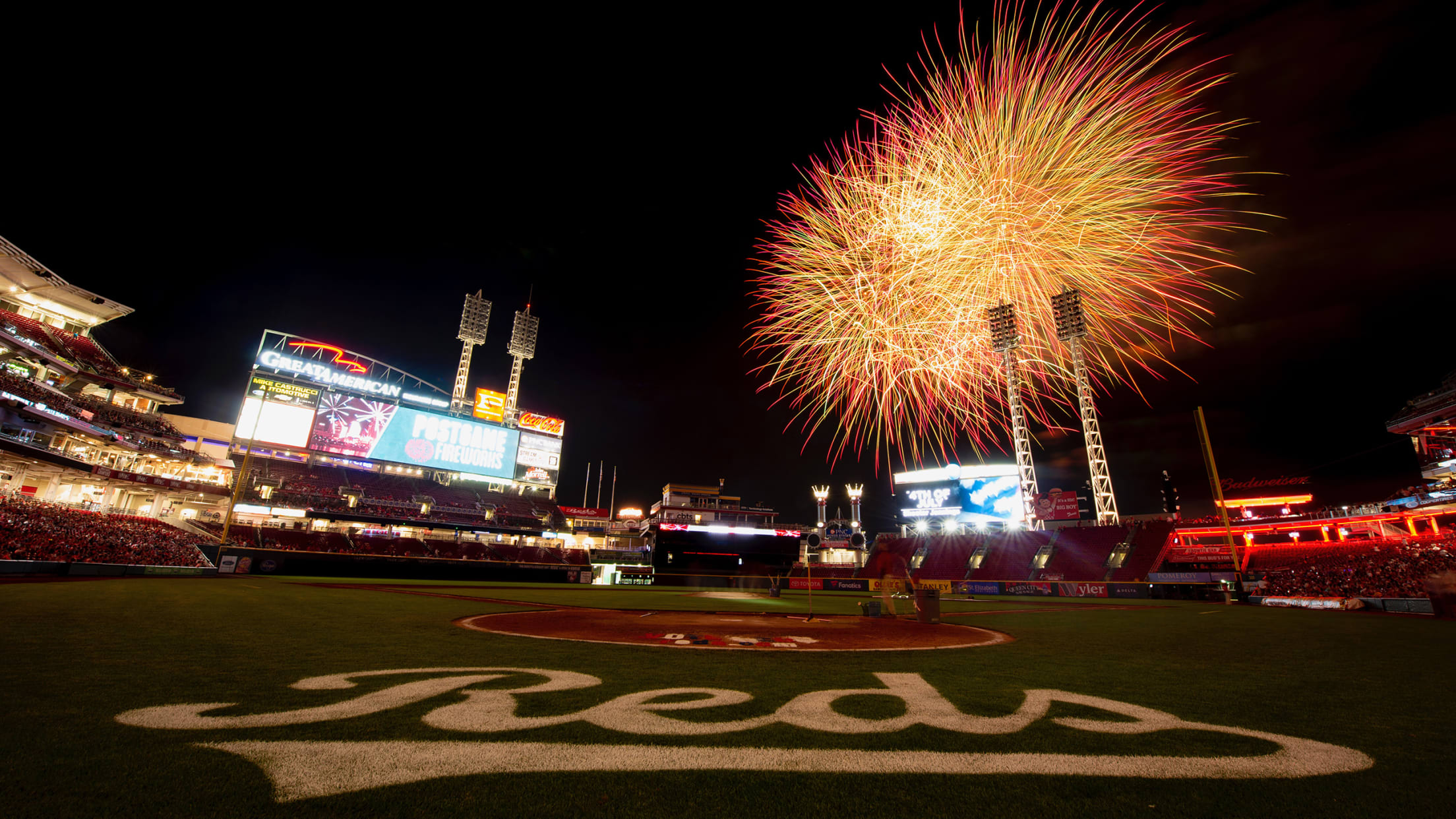 Cincinnati Reds City Connect drone and fireworks show 