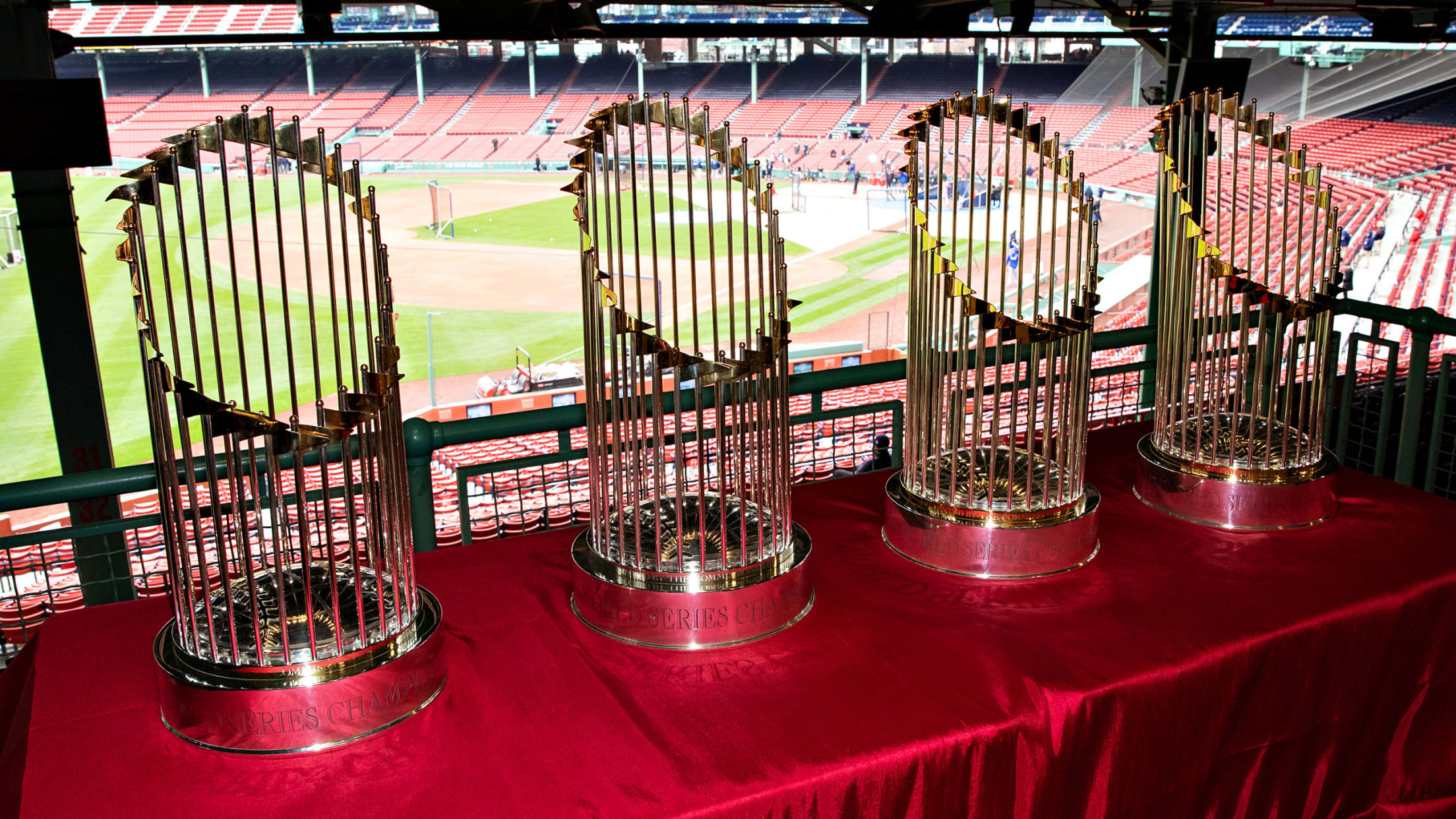 Red Sox presented World Series trophy 