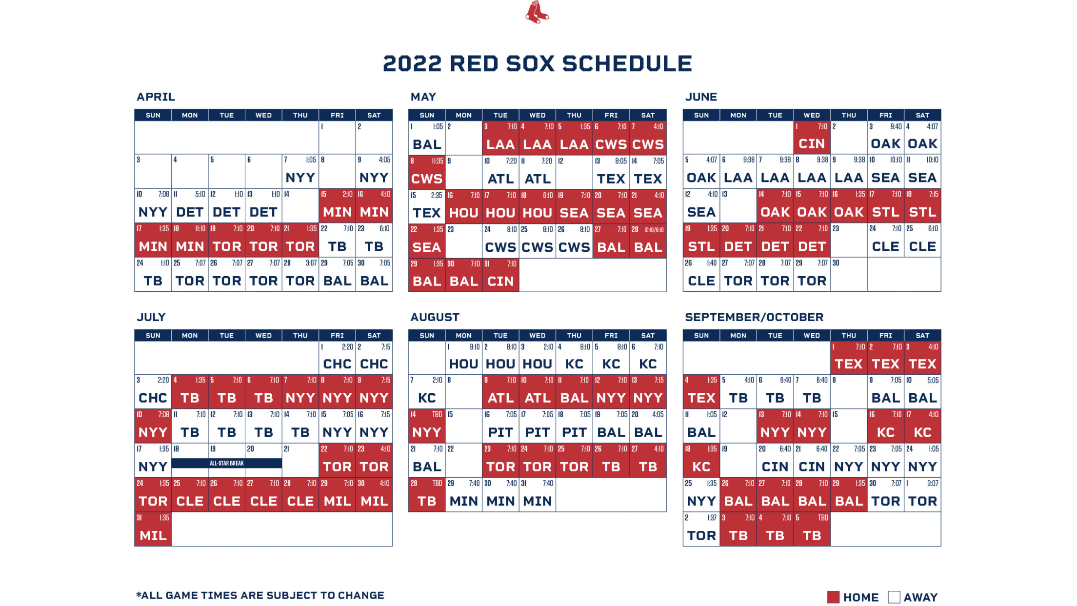 Red Sox 2023 Schedule Calendar Printable Schedule | Boston Red Sox