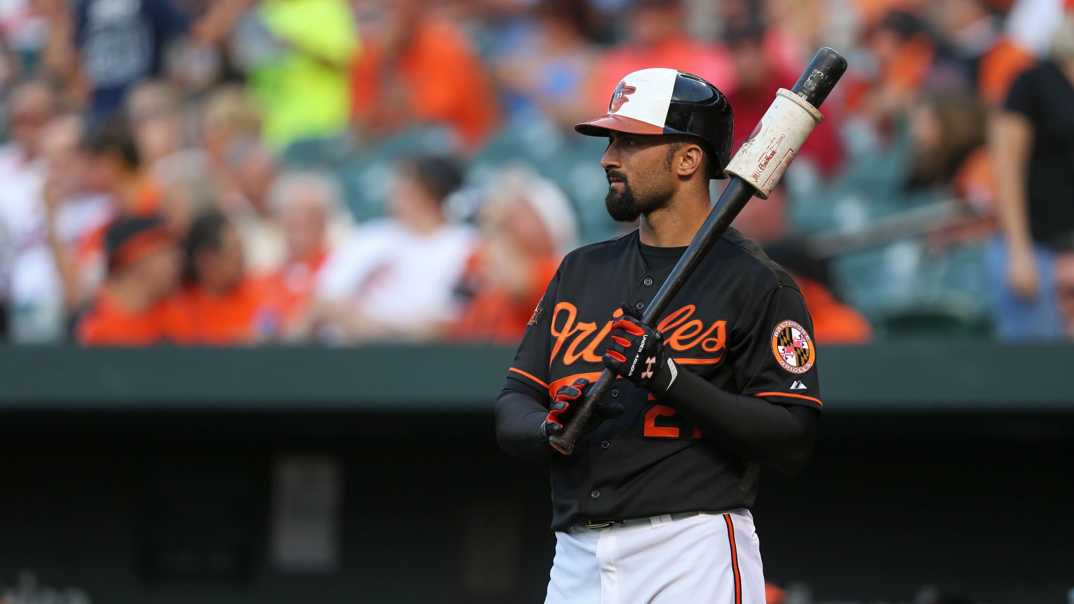 Nick Markakis Game Used Road Navy Postseason Jersey - Worn 4/23/19