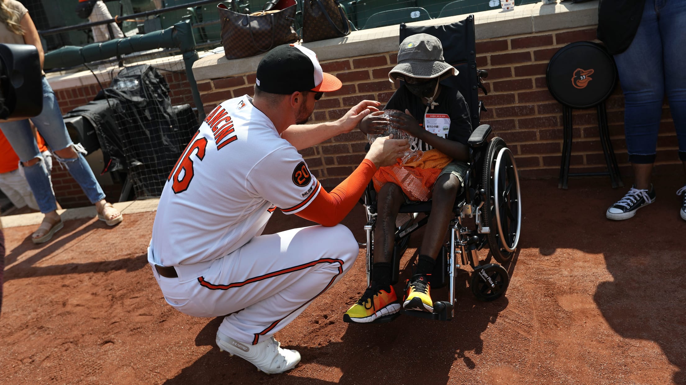 Baltimore Orioles - Adam Jones with O's superfan, Mo Gaba