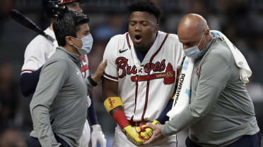 Ronald Acuña Jr. upset about getting hit by pitch after catcher visit