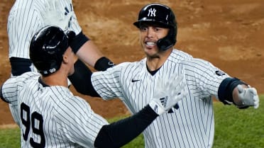 New York Yankees' Giancarlo Stanton warms up during a team workout  Wednesday, March 27, 2019, in New York. The Yankees will play their home  opener against the Baltimore Orioles on Thursday. (AP