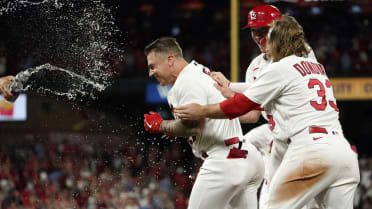 Cardinals celebrate O'Neill's walk-off HR by ripping shirt off his back