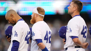 Los Angeles, California, USA. 15th Apr, 2023. To celebrate Jackie  Robinson's legacy, his granddaughter, actress AYO ROBINSON, threw out the  ceremonial first pitch before the Dodger game against the Chicago Cubs at