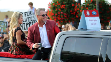 Chipper Jones Wife Taylor and his Mom attend Chipper Jones induction speech  at Baseball Hall of Fame at the Clark Sports Center in Cooperstown, NY on  July 29, 2018. A record 60