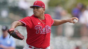 St. Petersburg, FL USA: Philadelphia Phillies relief pitcher Ranger Suarez  (55) delivers a pitch during a spring training baseball game against the  Tampa Bay Rays, Wednesday, April 6, 2022, at Tropicana Field.