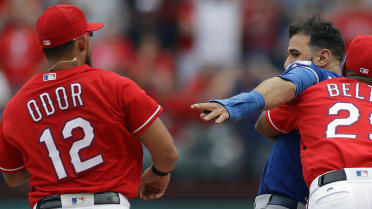 Photos: Rangers rookie Sherten Apostel celebrates first MLB hit, Elvis  Andrus, Rougned Odor homer in doubleheader as Texas splits d…