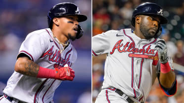 Orlando Arcia of the Atlanta Braves laughs during the Gatorade