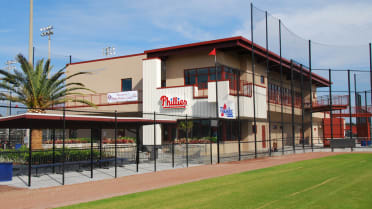 CLEARWATER, FL - FEBRUARY 17: Philadelphia Phillies pitcher Mick Abel (74)  warms up during the spring training workout at Carpenter Complex on  February 17, 2023 in Clearwater, Florida. (Photo by Cliff Welch/Icon