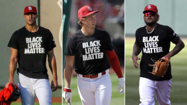 St. Louis Cardinals wear 'Black Lives Matter' shirts during Opening Day  warmups; no players kneel during National Anthem