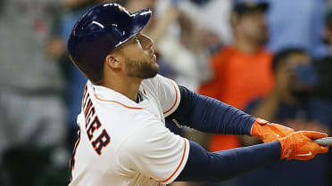 Houston Astros' George Springer celebrates his leadoff home run off Seattle  Mariners starting pitcher Ariel Miranda in the first inning of a baseball  game, Thursday, April 6, 2017, in Houston. (AP Photo/Eric