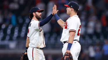 Atlanta, GA, USA. 07th Sep, 2020. Braves shortstop Dansby Swanson (right)  talks with third baseman Austin Riley (left) as they walk towards the  dugout during the sixth inning of a MLB game