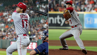 2022 City Connect Game-Used Baseball. Pitcher: Shohei Ohtani, Batter:  Jeremy Pena- Ball