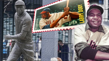 Statue of Larry Doby, first African American to play in the American League  baseball Metal Print