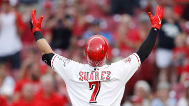 Eugenio Suarez (NL Player of the Month-September) -- Game-Used 1999  Throwback Jersey (Starting 3B: Went 1-for-5) -- Mets vs. Reds on Sept. 22,  2019 -- Jersey Size 46