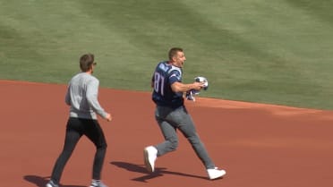 Super Bowl LI MVP Tom Brady throws out the first ceremonial pitch