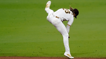 June 11, 2019: San Diego Padres shortstop Fernando Tatis Jr. (23)  celebrates scoring, during a MLB game between the San Diego Padres and the  San Francisco Giants at Oracle Park in San