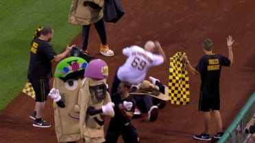 Two racing pierogies broke out wrestling moves during Pirates