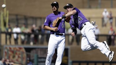 Colorado Rockies Trevor Story, Jon Gray and Mark Reynolds share