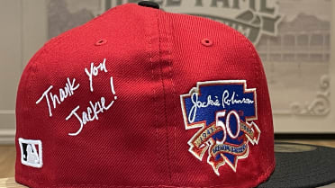 April 15, 2019: Jackie Robinson patch worn on the hat of Milwaukee